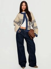 Wynoni Alpine Knit Cardigan Beige / Navy