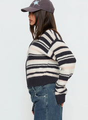 Tetra Zip Through Knit Sweater Pink Stripe