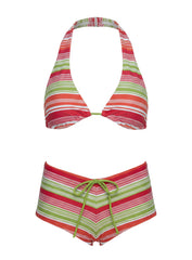 Lynea Halter Bikini Top Red Green Stripe