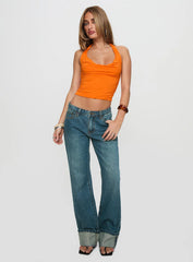 Toros Mid Rise Wide Leg Foldover Denim Jeans Mid Blue