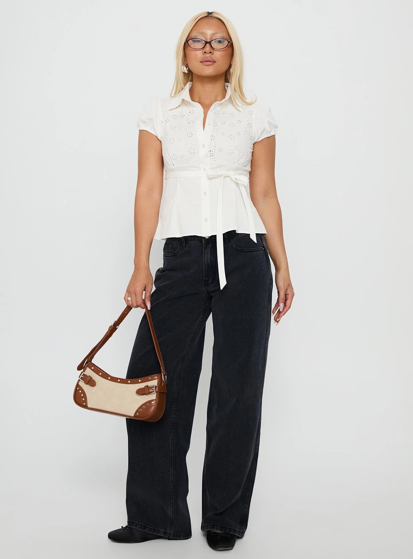 Kavira Tie Bust Short Sleeve Shirt White