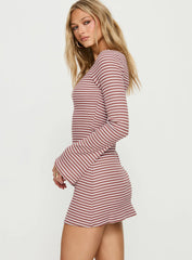 Bryanna Long Sleeve Mini Dress Cherry Stripe