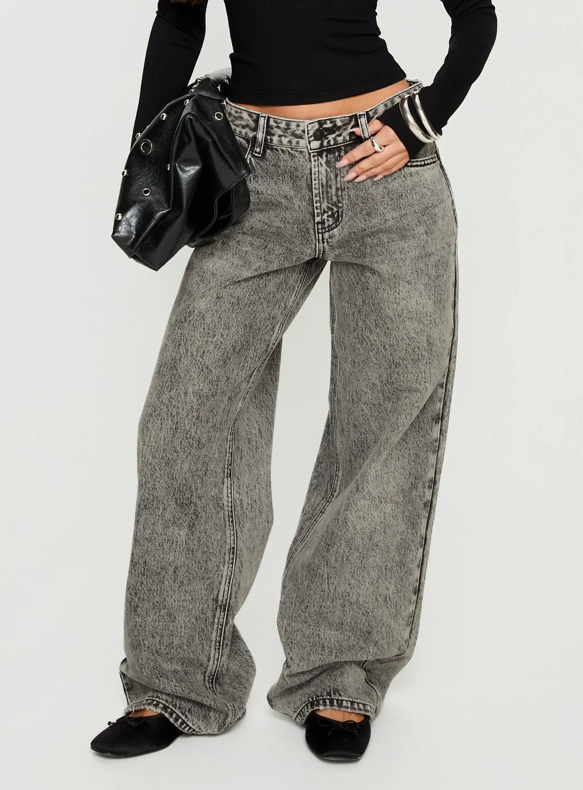 Serenitia Mid Rise Relaxed Jeans Washed Grey