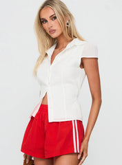 Adulation Ruched Detail Short Sleeve Shirt White