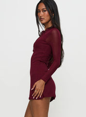 Primavera Long Sleeve Mini Dress Wine