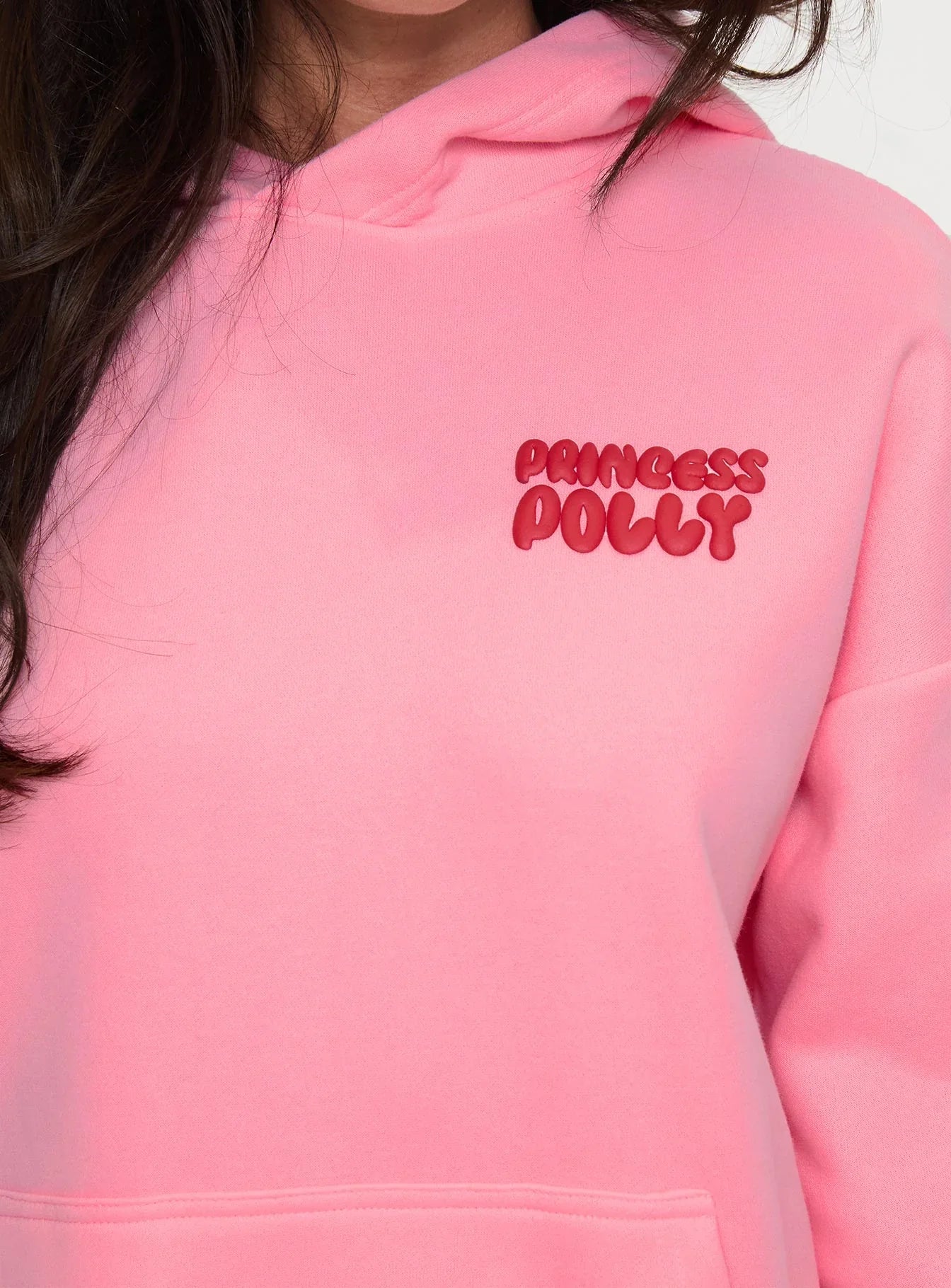 Princess Polly Hooded Sweatshirt Bubble Text Pink Red