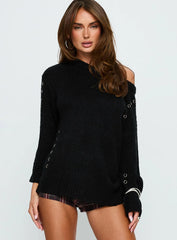 Esenia Eyelet Detail Knit Sweater Black / Silver