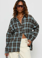 Perlita Long Sleeve Collared Shirt Brown Check