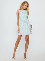 Alonah Shirred Mini Dress Blue Floral