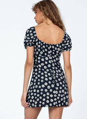 Motel Sasi Mini Dress Grunge Daisy Black