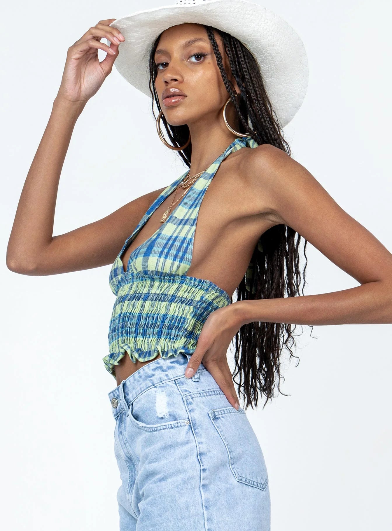 Motel Naoki Top Colourpop Check Blue