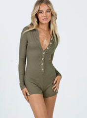 Susie Long Sleeve Romper Khaki