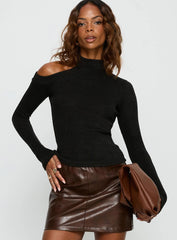 Normana Cold Shoulder Knit Top Black