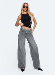 Mckinley Mid Rise Wide Leg Jeans Washed Grey
