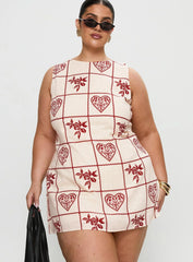 Alfalfa Shift Mini Dress Red Floral Check Curve