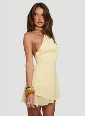 Infinito Scarf Tie Mini Dress Lemon