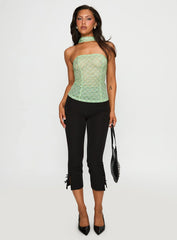 No Comparison Neck Tie Strapless Top Green Check
