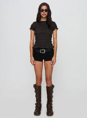 Romelle Shirred Top Black / Brown Plaid Petite