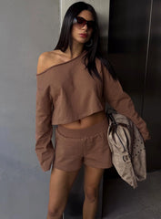 Retreat Raw Edge Off Shoulder Jumper Cocoa