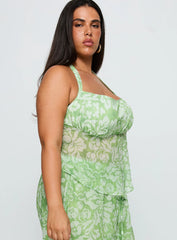 Finesse Halter Top Green Floral Curve