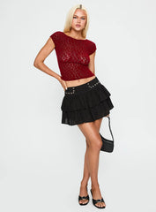Fire Sign Studded Tiered Mini Skirt Black