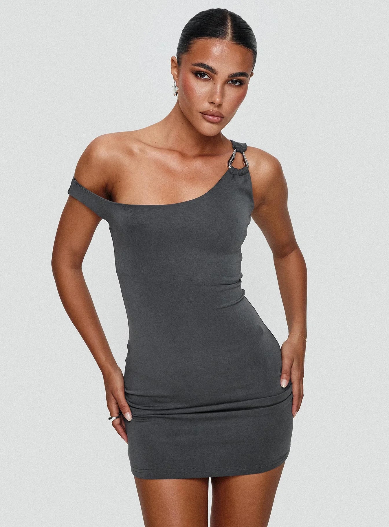 True Desires One Shoulder Mini Dress Grey