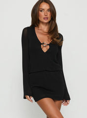 Charming Long Sleeve Mini Dress Black