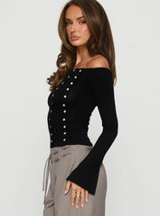 Jillianna Button Detail Off Shoulder Top Black