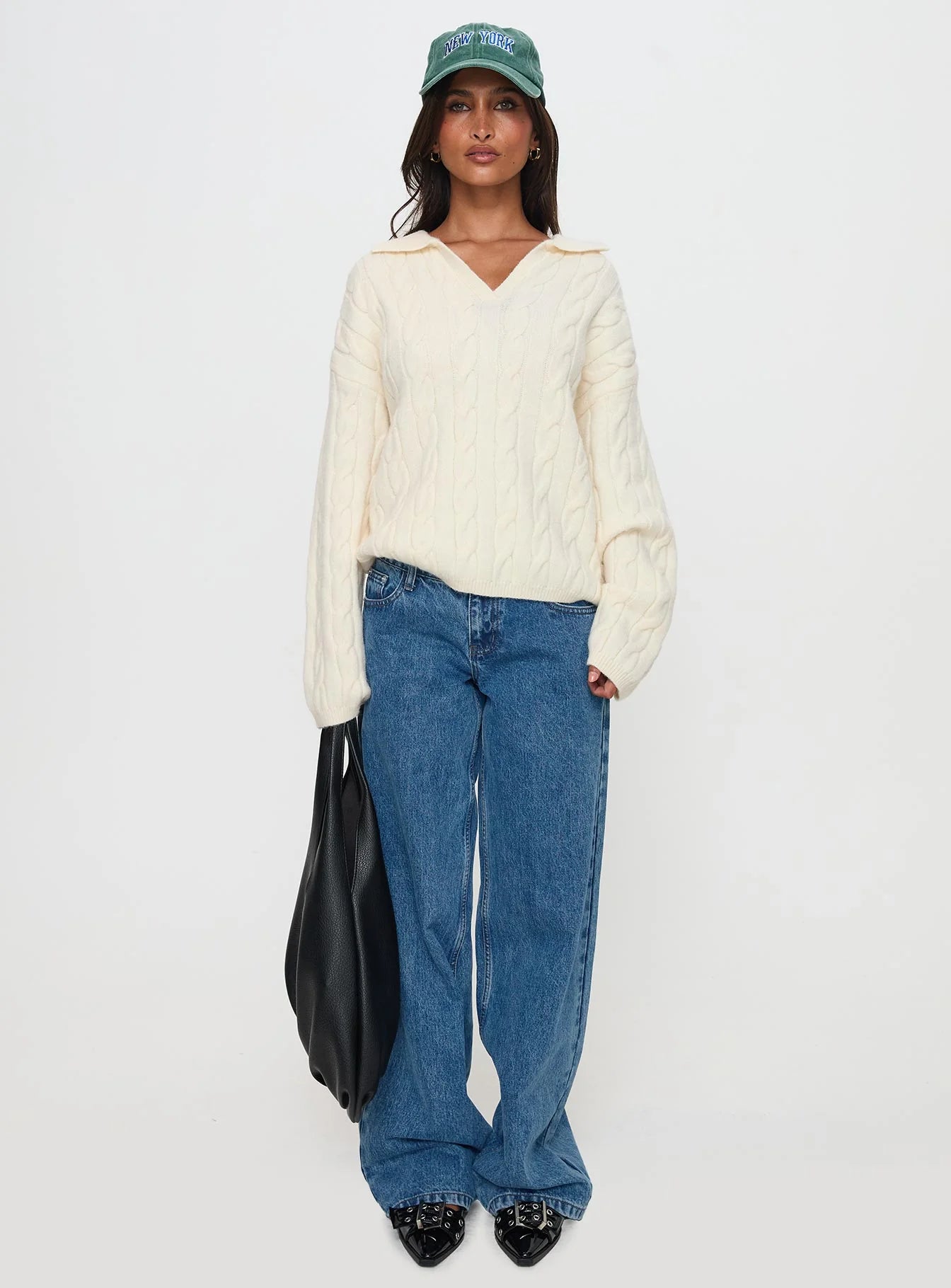 Brodey Collared Cable Knit Sweater Cream