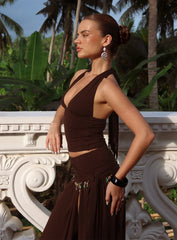 Spirita Beaded Halter Top Brown