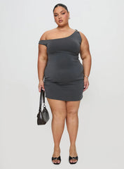 True Desires One Shoulder Mini Dress Grey