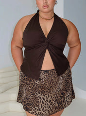 No Hard Feelings Twist Top Brown Curve