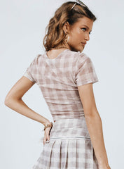 Fantasy Mesh Tee Beige Plaid