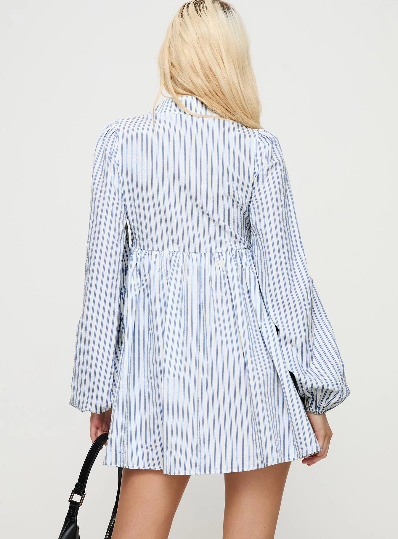 Ronelle Collared Long Sleeve Mini Dress Blue Stripe