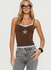 Varsity Star Layered Tank Top Brown / Blue