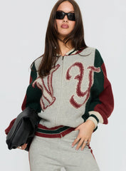 Brandyce Graphic Knit Jacket Grey / Red