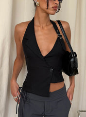 Rosanto Asymmetrical Buckle Top Black