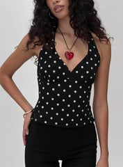 Alter Of Love Halter Top Black Polka