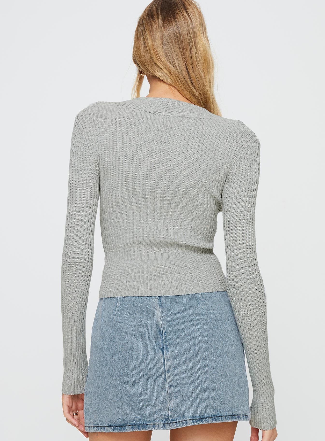 Gleeson Square Neck Long Sleeve Top Grey