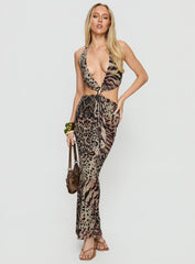 Karlita Halter Cut Out Maxi Dress Leopard