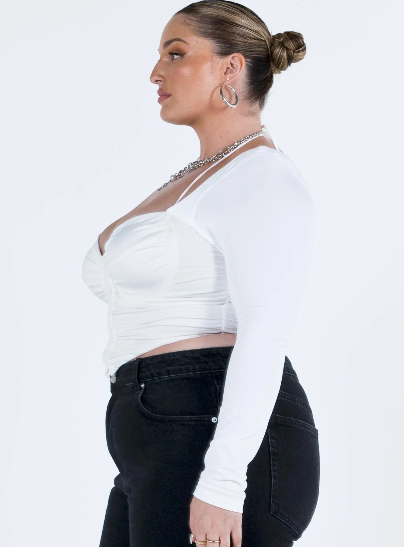 Galyn Long Sleeve Top White Curve