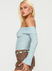 Back With Love Off Shoulder Long Sleeve Top Blue