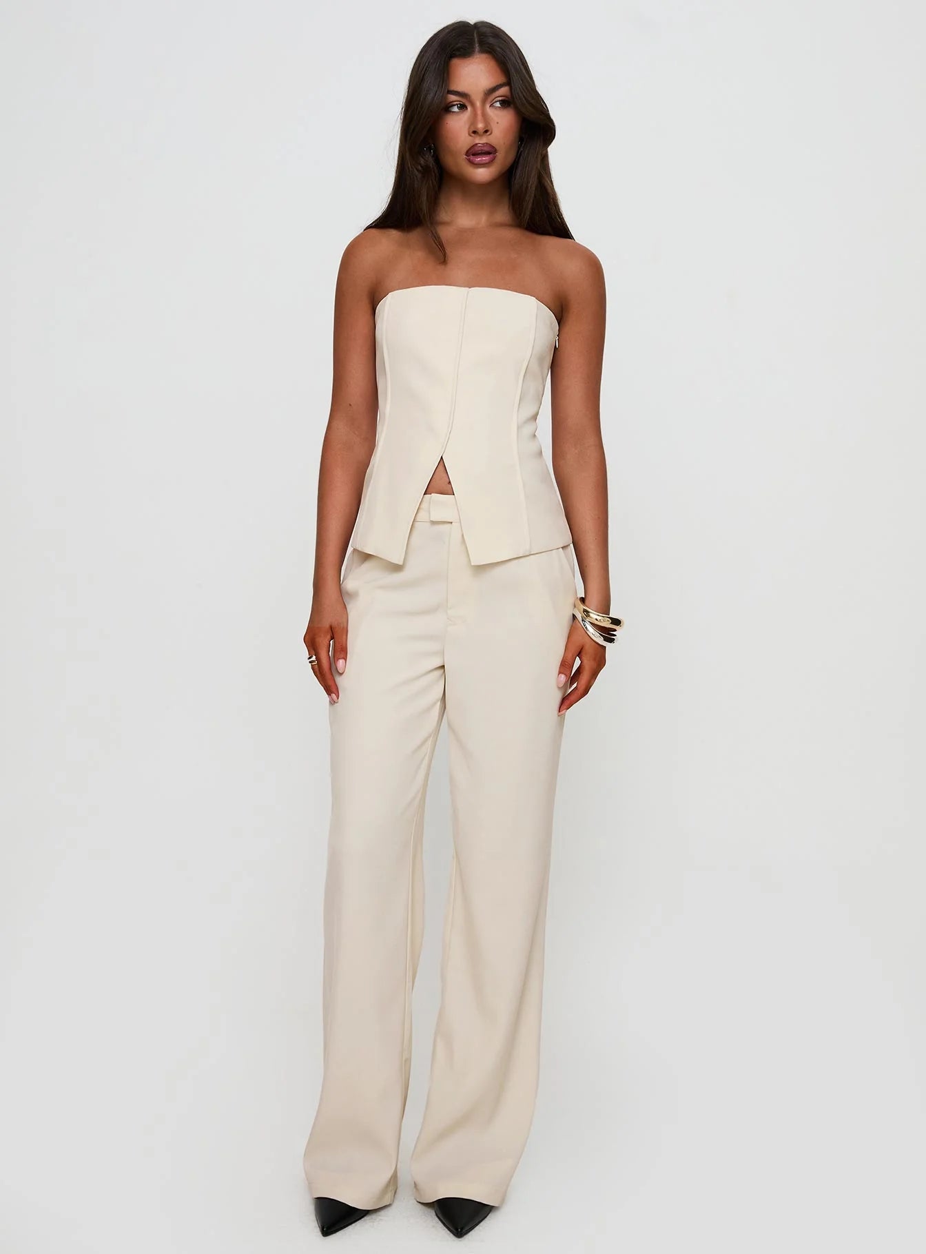 Lavish Living Strapless Top Cream Petite
