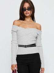 Ellenore Belt Detail Off Shoulder Top Grey