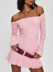 Vancesca Off Shoulder Long Sleeve Mini Dress Pink