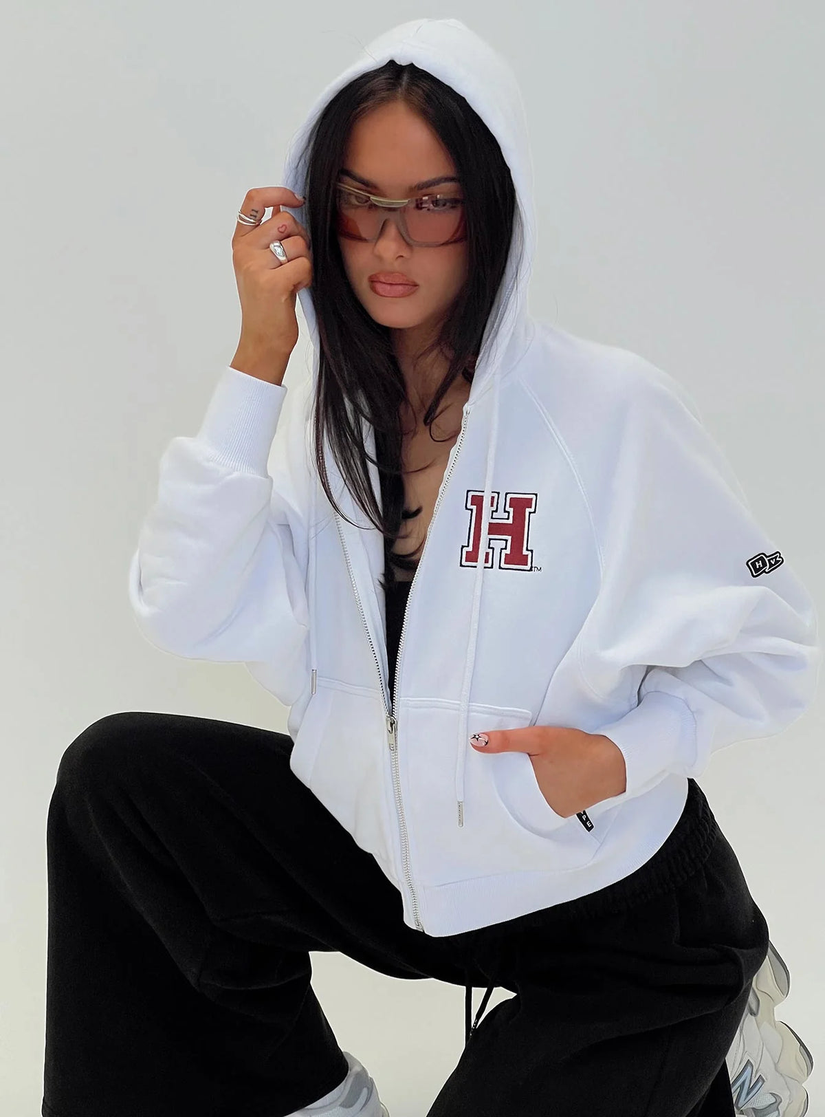 Harvard Raglan Zip Up White Red