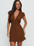 Magdalene Corduroy Button Down Mini Dress Chocolate