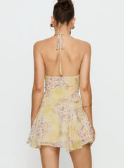 Hey Blondie Ruffle Halter Mini Dress Multi Floral