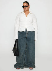 Liesel Shirred Long Sleeve Top White Curve
