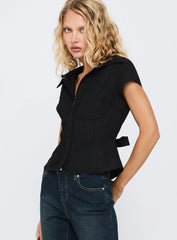 Akiyo Button Up Blouse Top Black